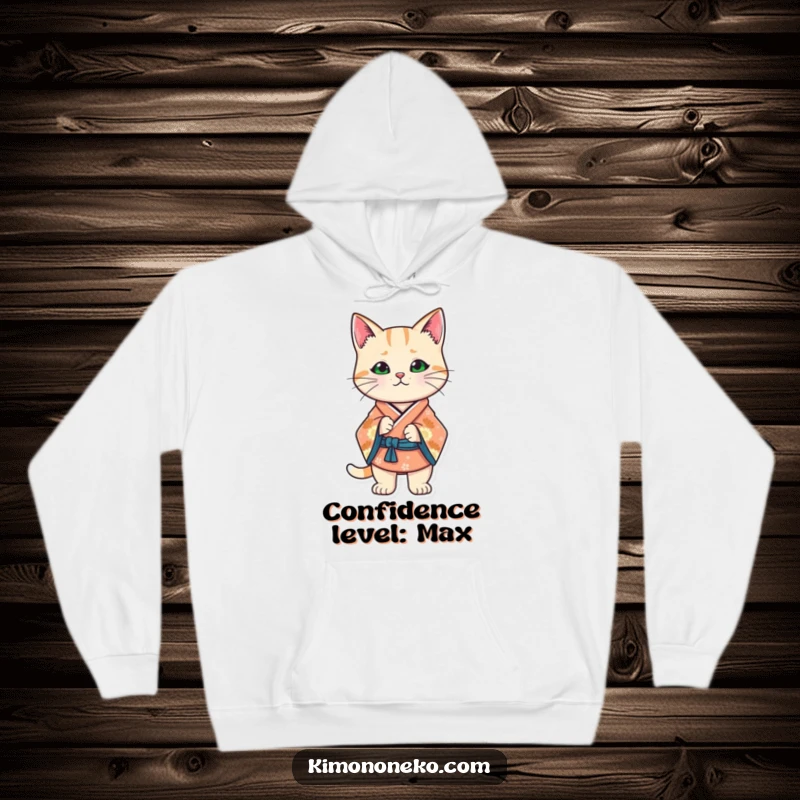 Funny Kawaii cat in a stylized kimono, striking a confident stance, cozy and empowering streetwear.