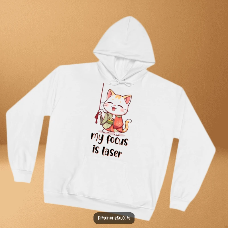 Funny Kawaii cat in a vibrant kimono, playfully batting at a dangling string, emphasizing comfort and cute mischief.