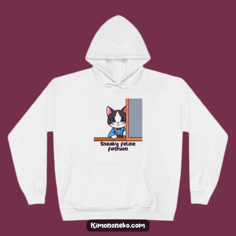 Cozy Funny Kawaii Tuxedo Cat Hoodie - Curious Kimono Peek