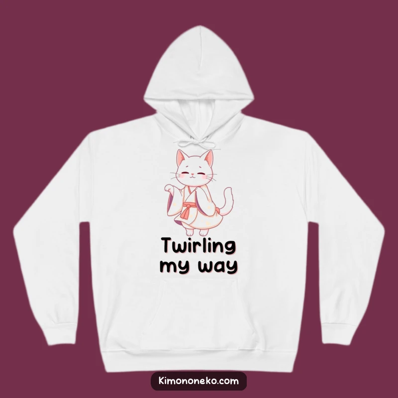 Cozy Funny White Cat Kimono Hoodie: Kawaii Graceful Twirl - Hilarious Gift