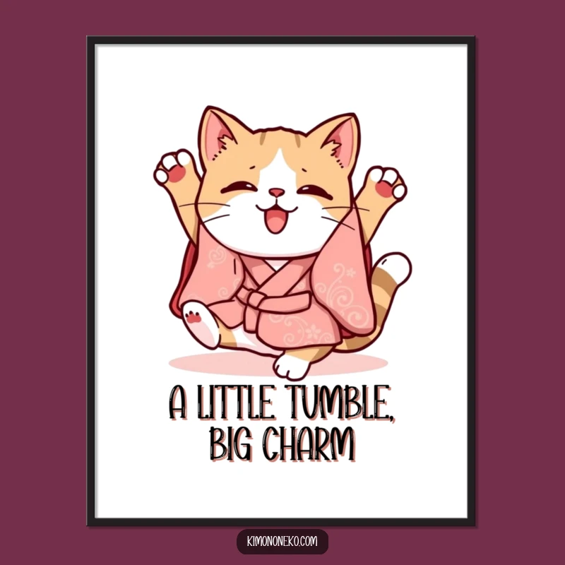 Funny Free Printable Kawaii Cat Wall Art - Clumsy Kitten Decor Downloadable Gift