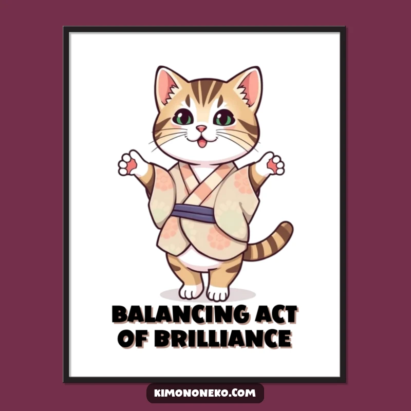 Free Printable Kawaii Tabby Cat Art: Balancing Downloadable Decor