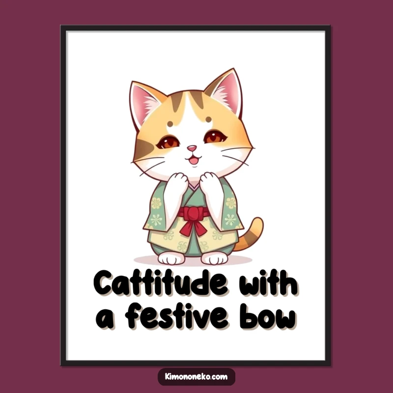 Free Printable Kawaii Calico Cat Wall Art: Bowing Decor