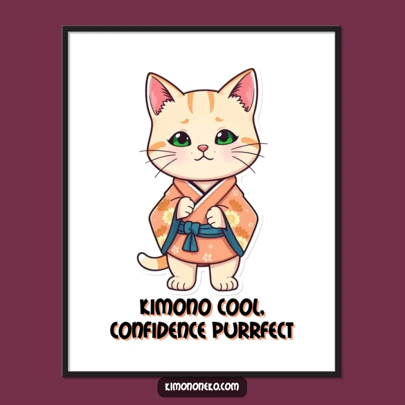 Cool Free Printable Wall Art: Confident Kawaii Cat Kimono - Downloadable Decor