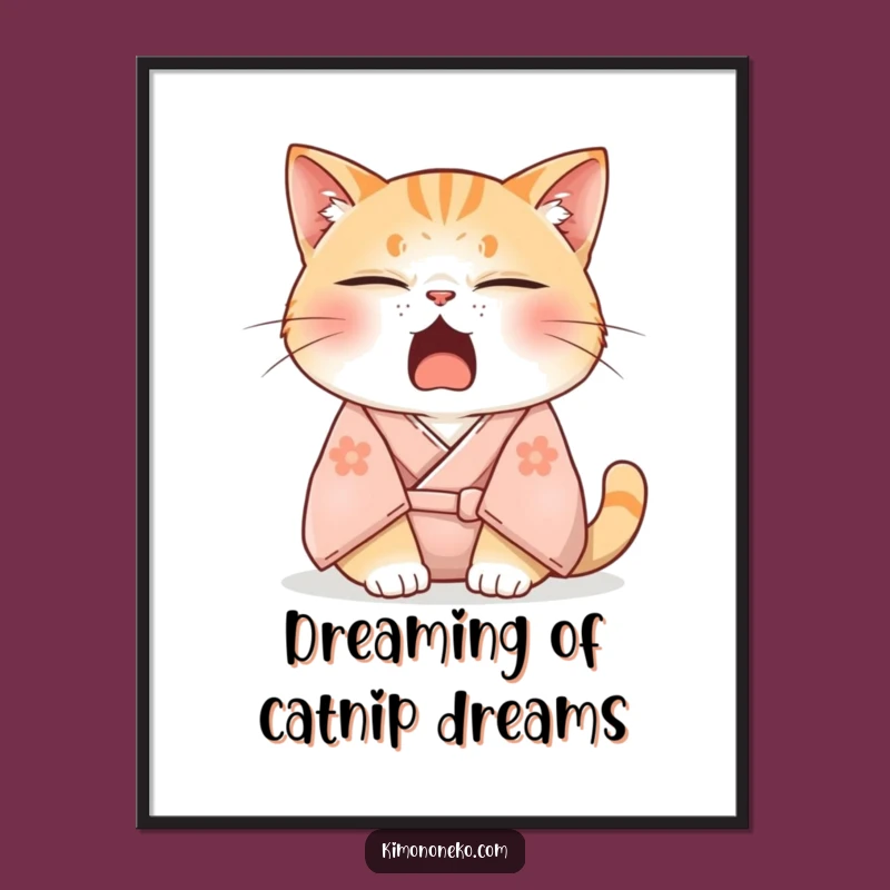Free Printable Wall Art: Funny Sleepy Cat Kimono Downloadable Poster