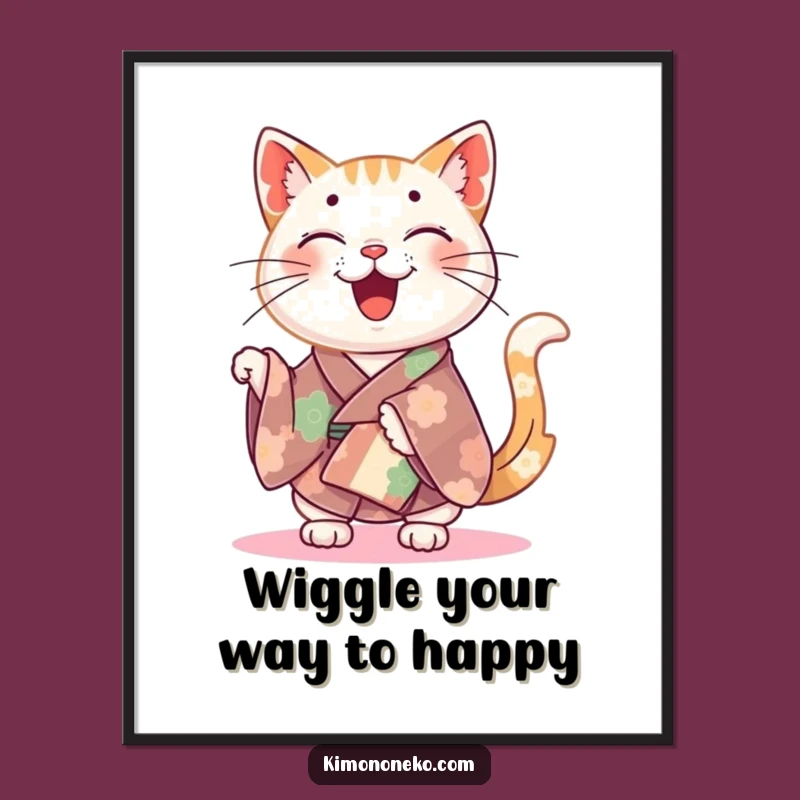Free Printable Happy Cat Kimono Wall Art Funny Downloadable Decor