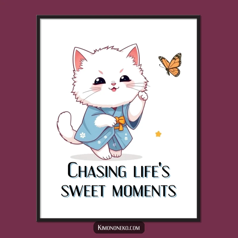 Free Printable Wall Art: Cat Butterfly Chase Funny Downloadable Decor