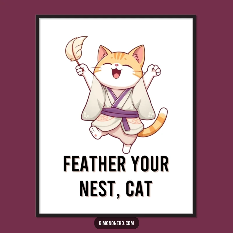 Free Printable Wall Art: Funny Joyful Cat Kimono Downloadable Poster