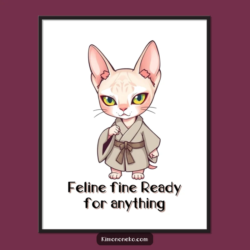 Free Printable Wall Art: Funny Sphynx Cat Kimono Pose - Downloadable Decor