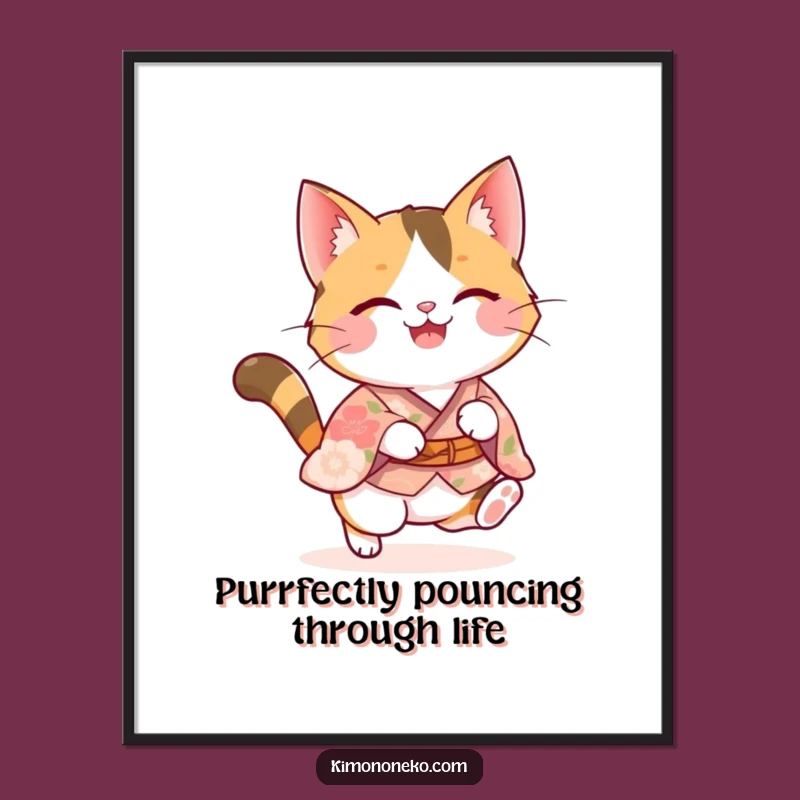 Free Printable Wall Art: Joyful Calico Cat Pounce Funny Downloadable Decor
