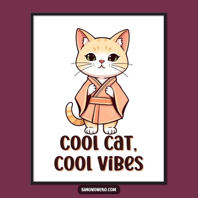 Funny Free Printable Kawaii Cat Kimono Wall Art - Confident Kitten Decor Downloadable Gift