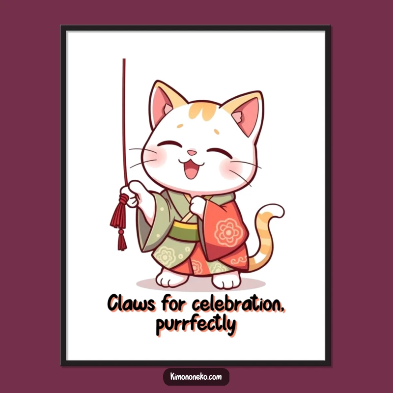 Funny Free Printable Wall Art: Kawaii Cat Kimono - Whimsical Downloadable Decor