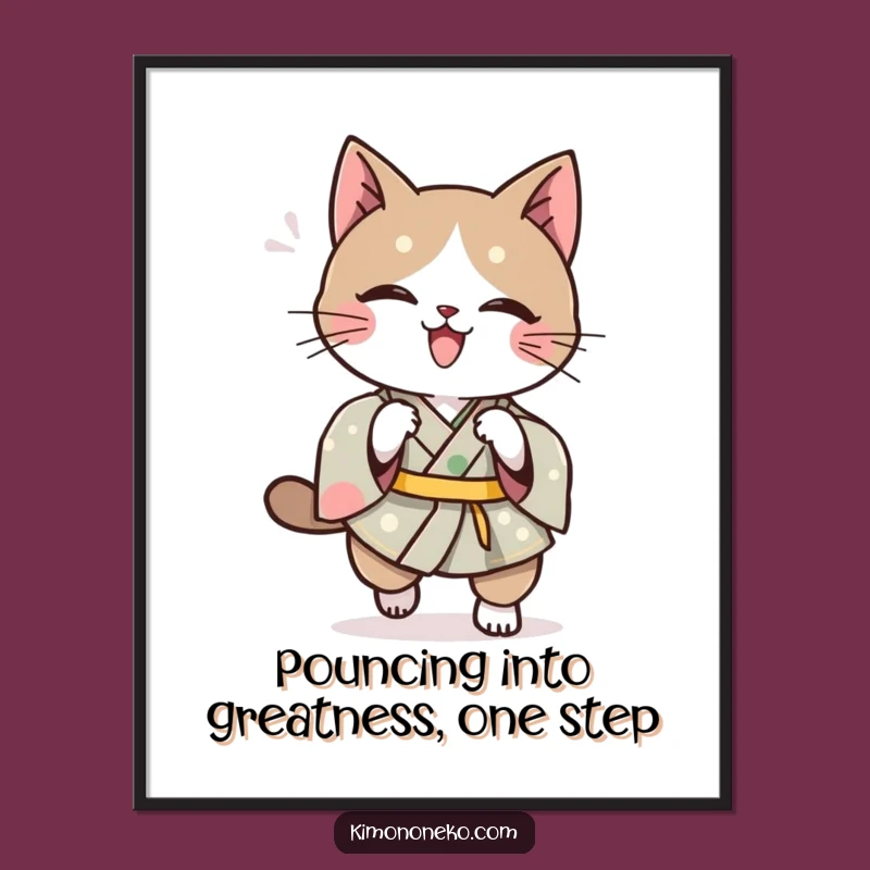 Funny Free Printable Wall Art: Kawaii Cat Pounce, Dynamic Downloadable Decor