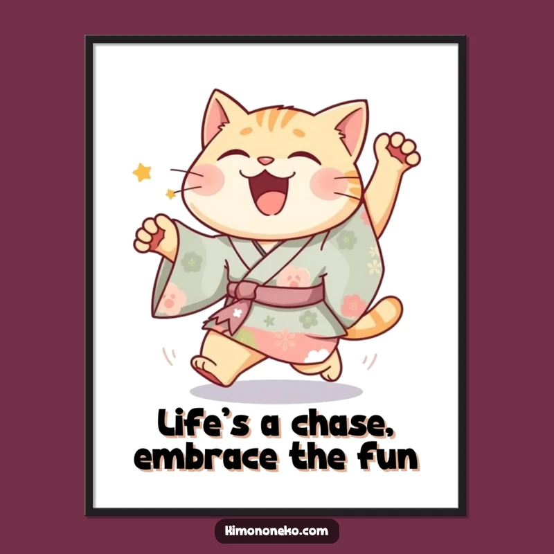 Free Printable Joyful Cat Kimono Wall Art - Funny Downloadable Decor for Playful Spaces