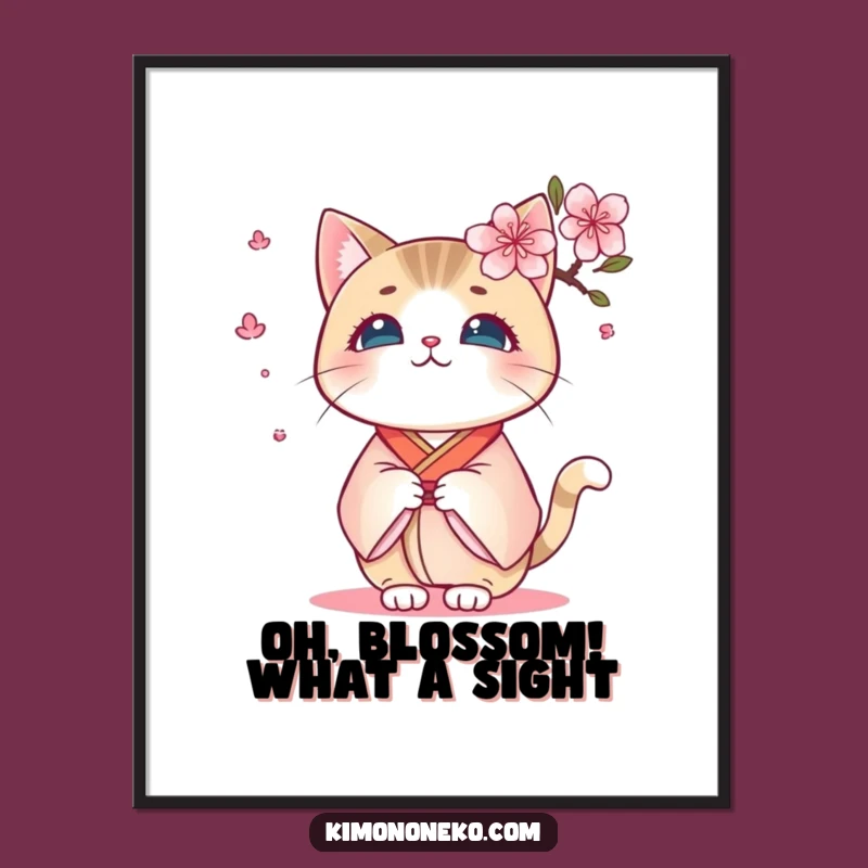Funny Free Printable Kawaii Cat Kimono Art: Surprise Blossom Downloadable Decor