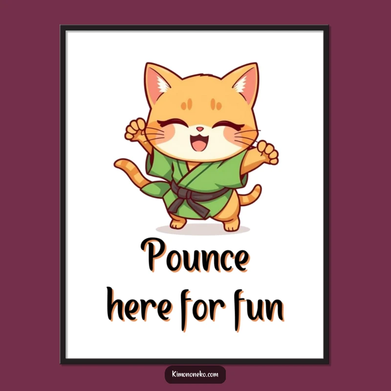 Free Printable Wall Art: Funny Ginger Cat Pounce, Kimono Downloadable Decor
