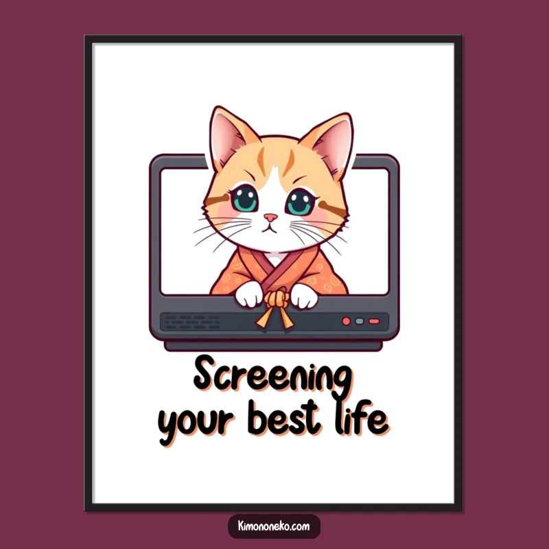 Free Printable Curious Cat Kimono Wall Art Funny Downloadable Decor