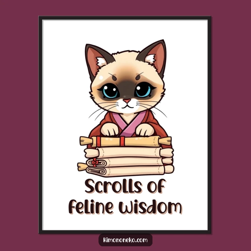 Free Printable Siamese Cat Kimono Scrolls Wall Art - Funny Downloadable Decor