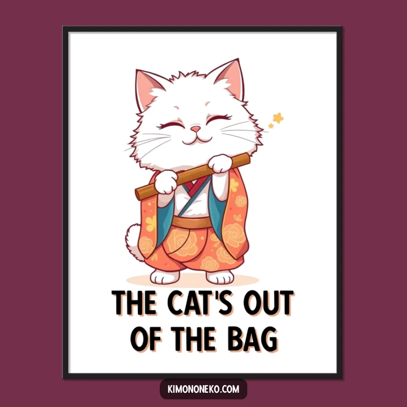 Free Printable Cat Wall Art: Fluffy Flutist Kimono - Whimsical Downloadable Decor