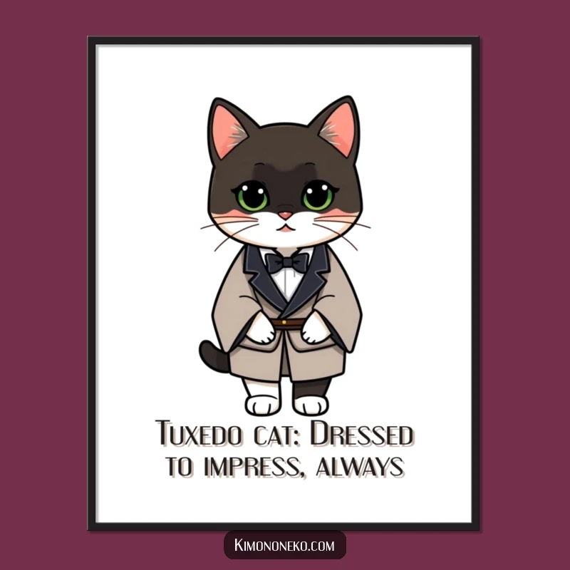 Free Printable Tuxedo Cat Kimono Wall Art: Elegant Downloadable Poster