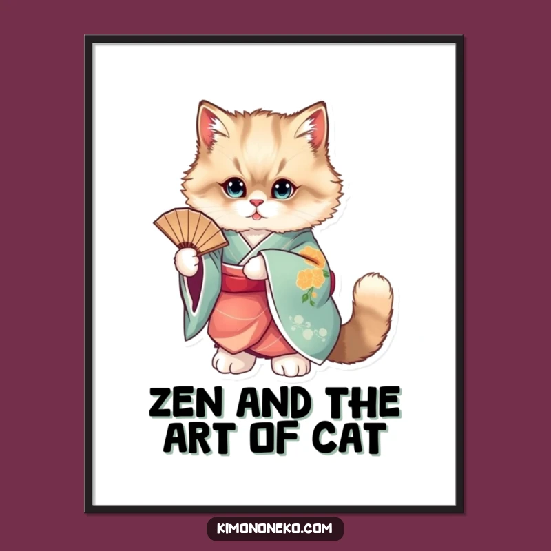 Add artistic flair to your walls with this free printable cat art, easy to print at home. A cat in a kimono with a fan is chic decor.
