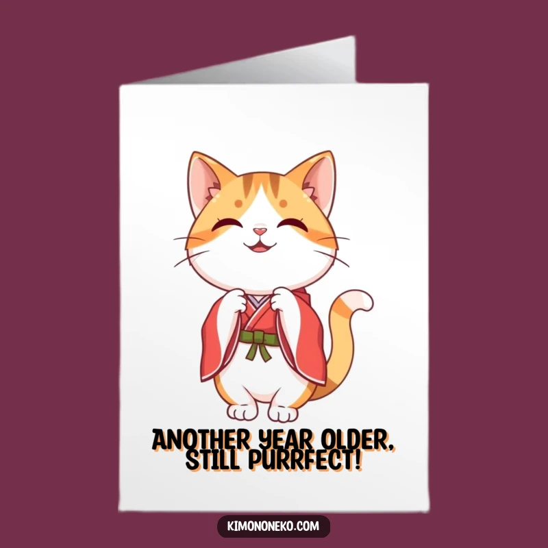 Free Printable Birthday Card: Happy Calico Cat Bow - Downloadable