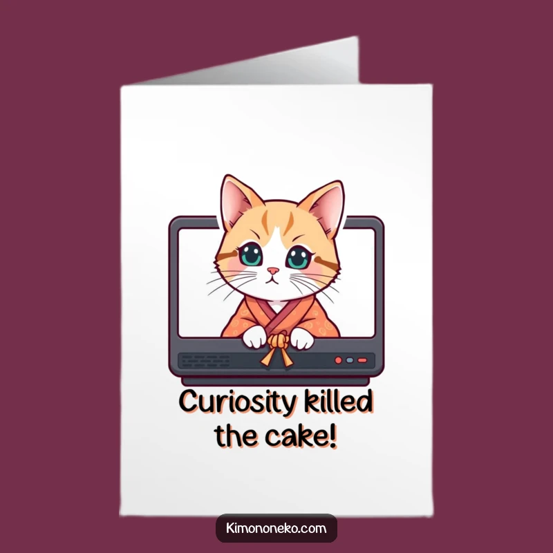 Free Printable Curious Cat Kimono Birthday Card Funny Downloadable Gift