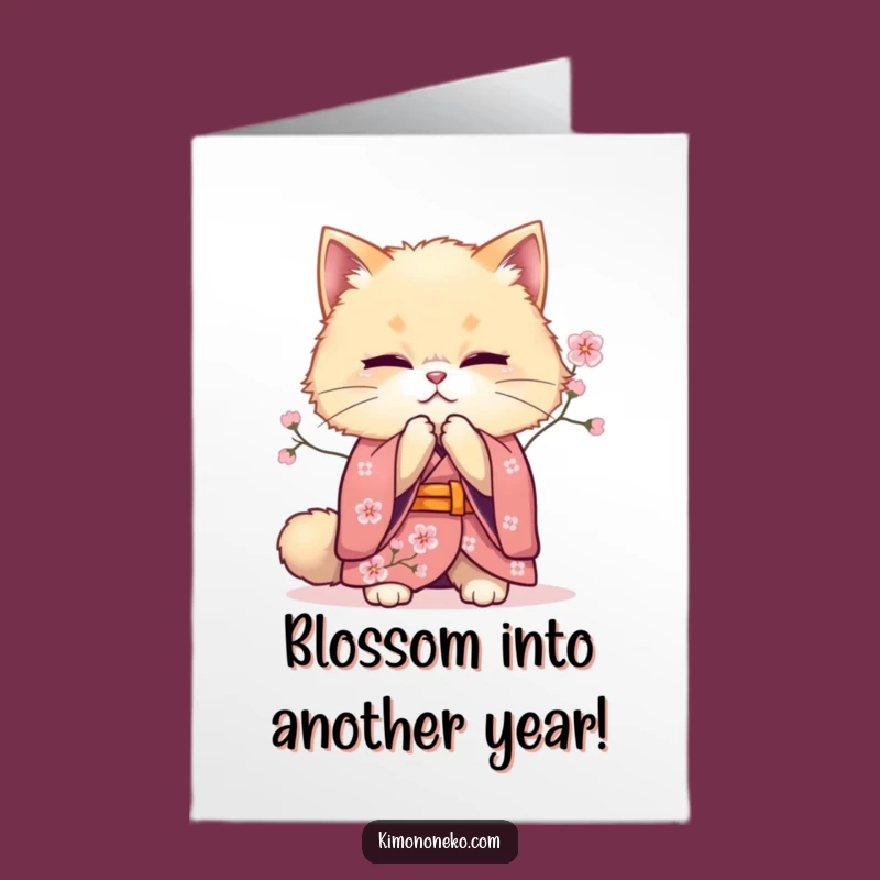 Elegant Cat Free Printable Birthday Card: Blossom Bow Downloadable Greeting