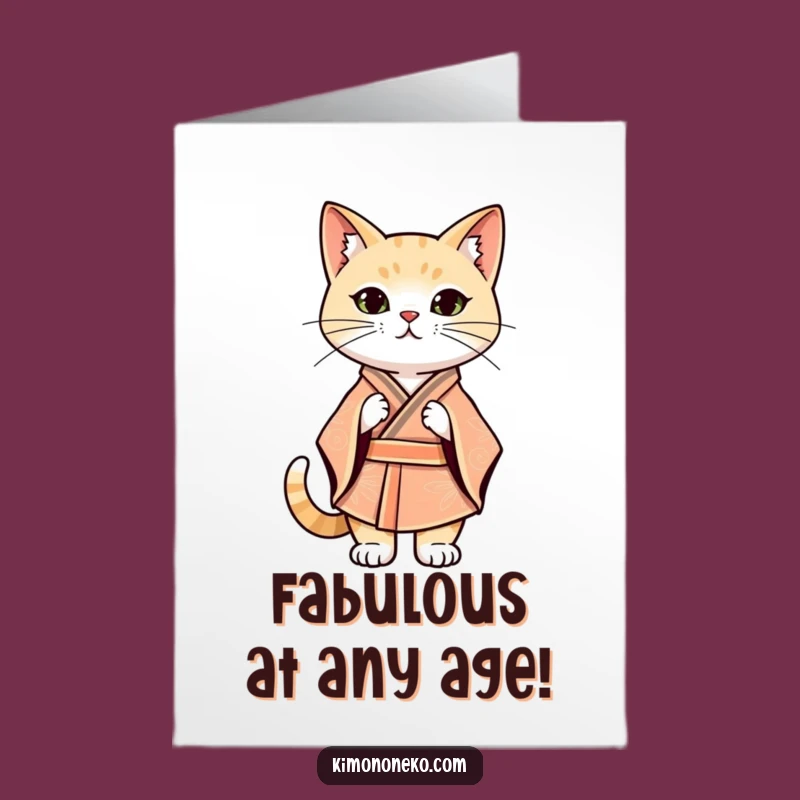 Free Printable Kawaii Cat Kimono Birthday Card - Confident Kitten Downloadable Gift