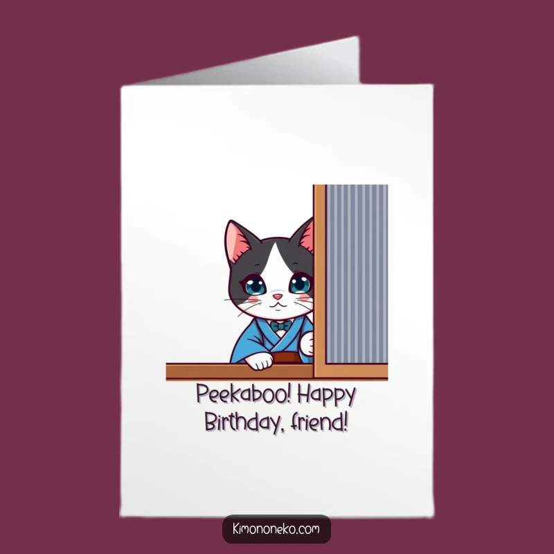 Free Printable Birthday Card: Curious Tuxedo Cat Peek - Downloadable