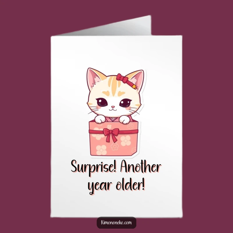 Free Printable Birthday Card: Mischievous Kawaii Cat Gift Box - Funny Downloadable Gift