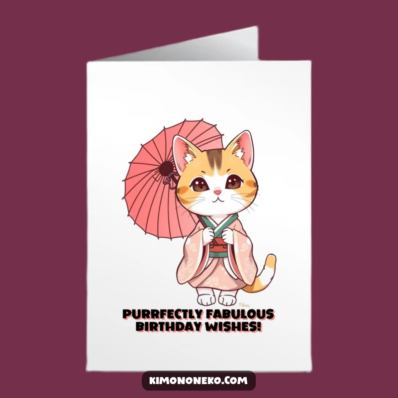 Free Printable Calico Cat Kimono Birthday Card: Funny Downloadable Gift for Cat Lovers