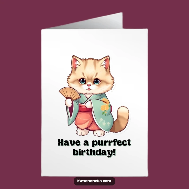 Wish them a purrfectly elegant birthday with this free printable cat card, easy to print at home. A cat in a kimono with a fan is stylish fun.