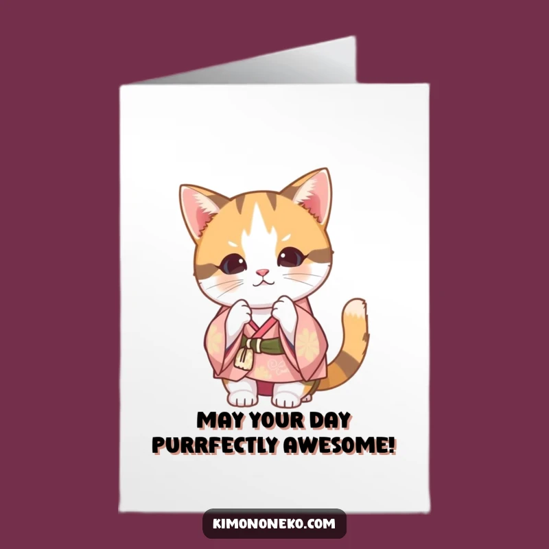 Free Printable Kawaii Calico Cat Birthday Card: Funny Downloadable Gift