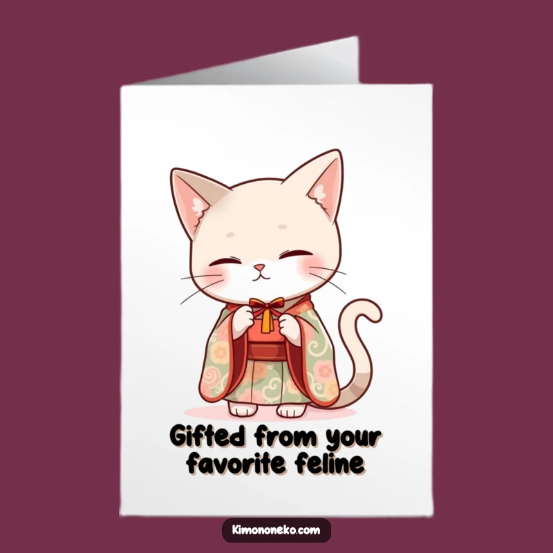 Free Printable Elegant Cat Kimono Birthday Card Funny Downloadable Gift