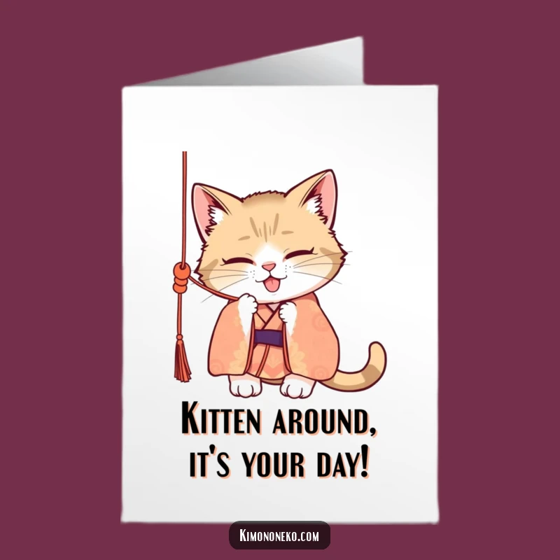 Free Printable Mischievous Cat Birthday Card: Funny Kimono Cat Downloadable Gift
