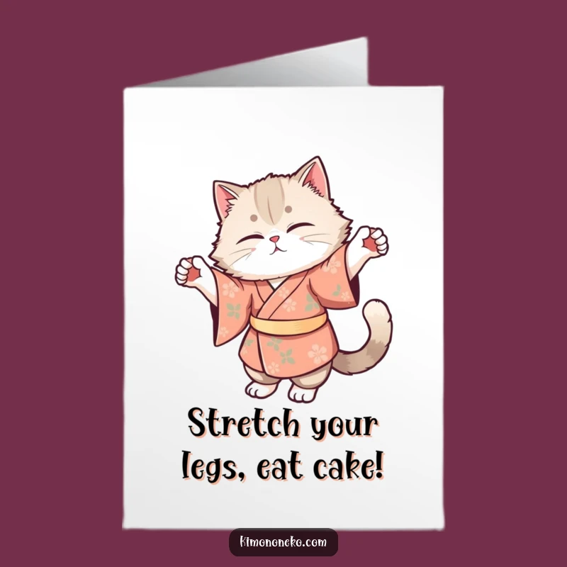 Free Printable Birthday Card: Fluffy Cat Yoga Kimono - Downloadable Gift