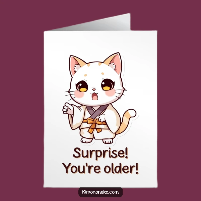 Free Printable Birthday Card: Surprised Cat Kimono, Hilarious DIY Humorous Gift for a Shocking Celebration