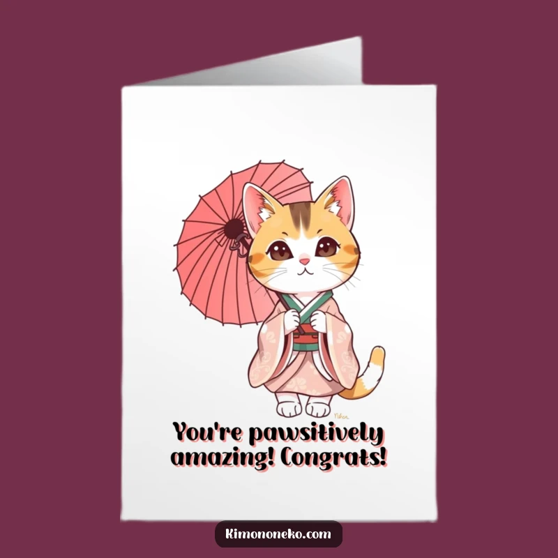 Free Printable Calico Cat Kimono Congrats Card: Elegant Downloadable Gift