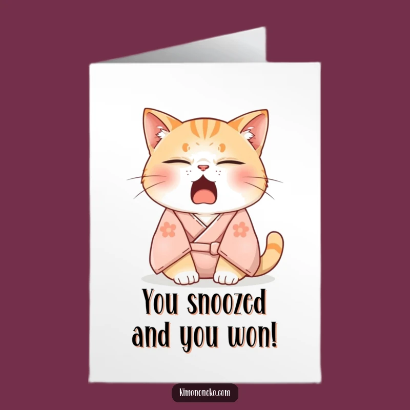Free Printable Cat Congratulations Card: Funny Sleepy Nap Time Kimono Downloadable Gift