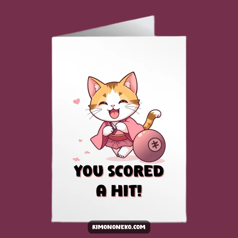 Free Printable Congrats Card: Energetic Calico Cat - Funny Downloadable Gift for Wins