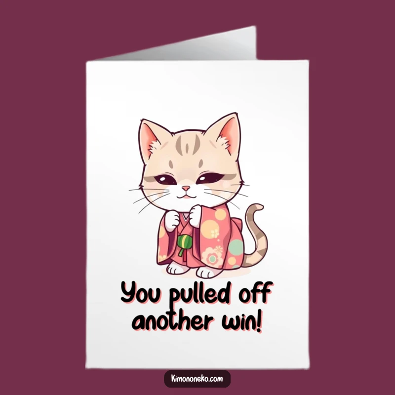 Free Printable Congrats Card: Mischievous Cat Kimono Playful Funny Downloadable Gift