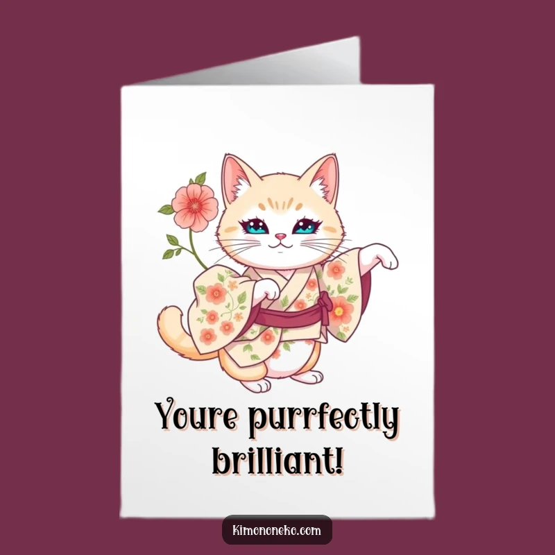 Free Printable Congrats Card: Regal Cat Floral Kimono Funny Downloadable Gift