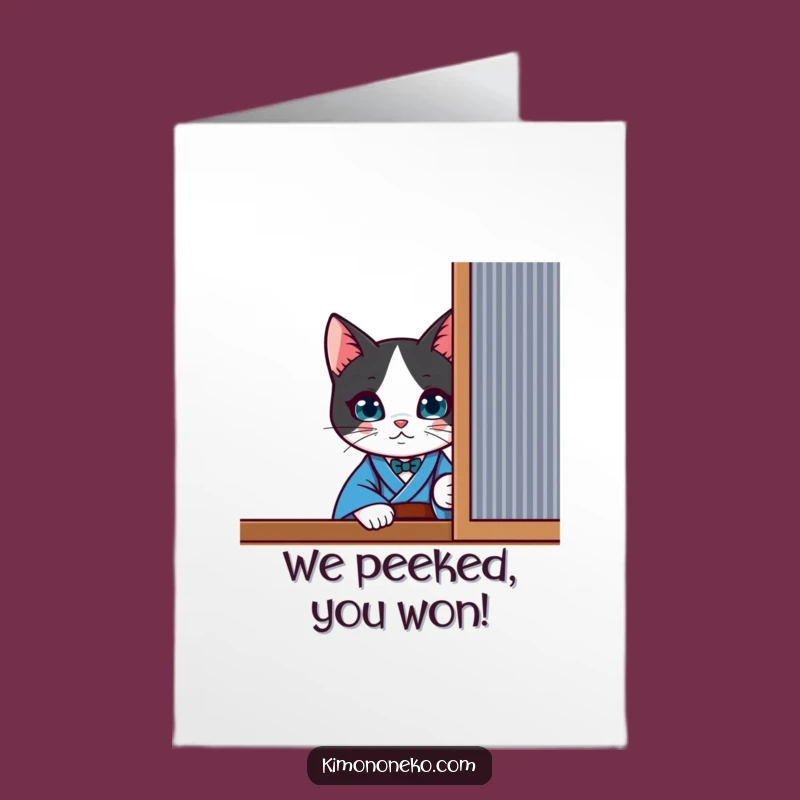 Free Printable Congrats Card: Tuxedo Cat Peek - Downloadable