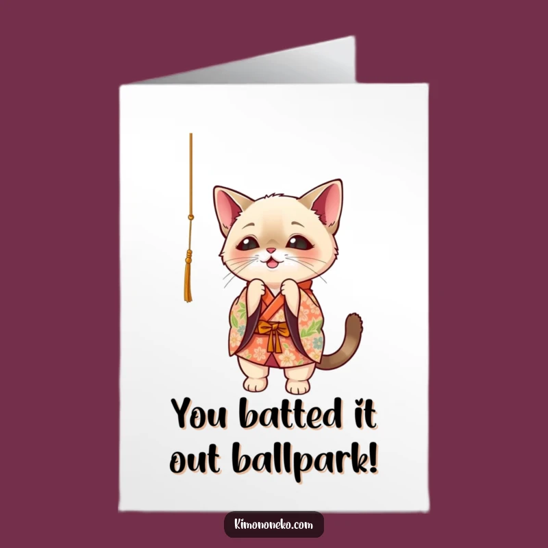 Free Printable Congrats Card: Whimsical Siamese Cat Kimono Celebration Downloadable Gift
