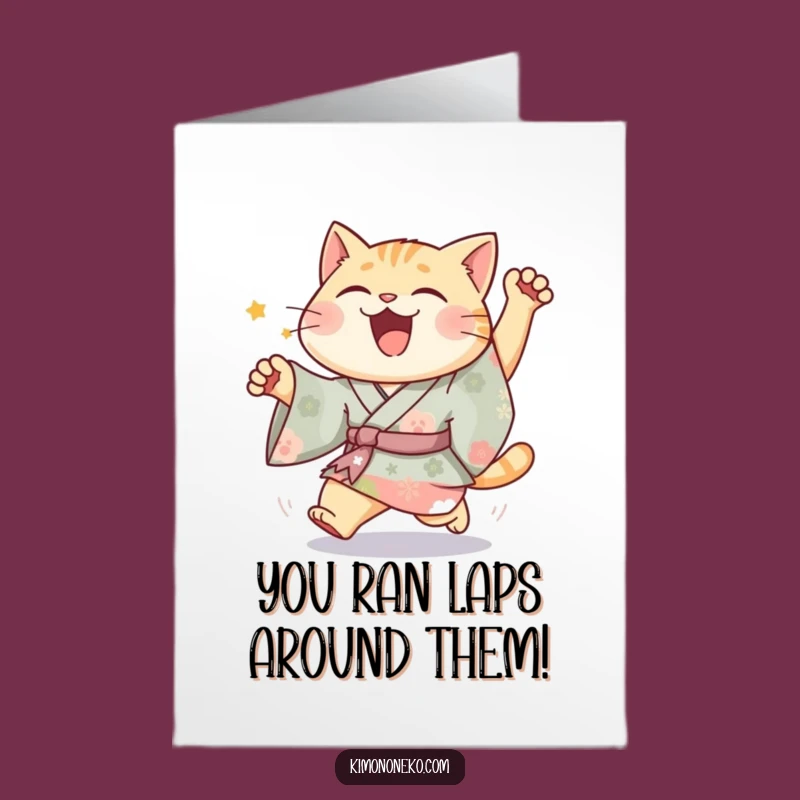 Free Printable Joyful Cat Kimono Congrats Card - Funny Downloadable Gift for Victories