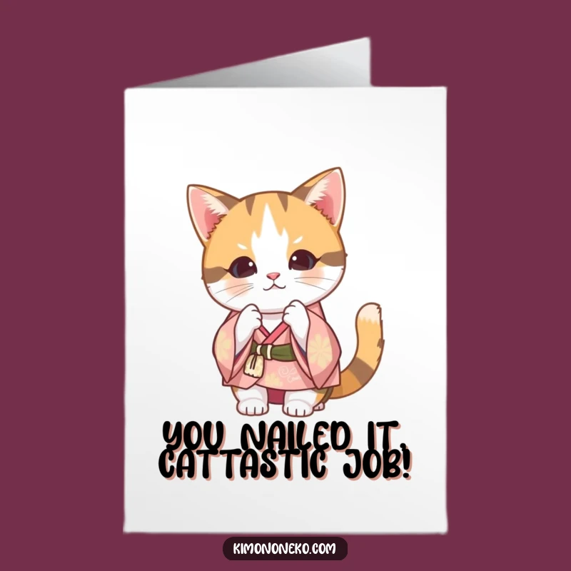 Free Printable Kawaii Calico Cat Congrats Card: Elegant Downloadable Gift