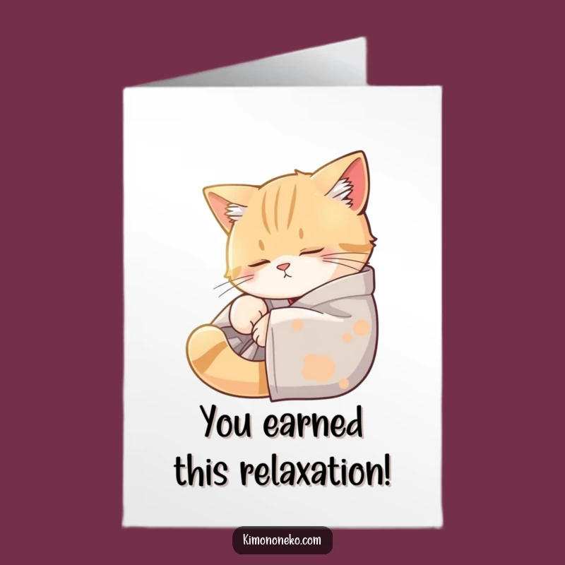 Free Printable Sleepy Cat Kimono Congrats Card: Cozy Achievement Humor Downloadable Gift