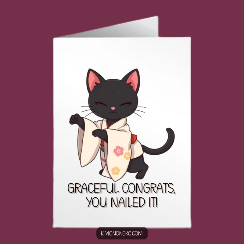 Free Printable Congrats Card: Elegant Black Cat, Chic Downloadable Gift for Success!