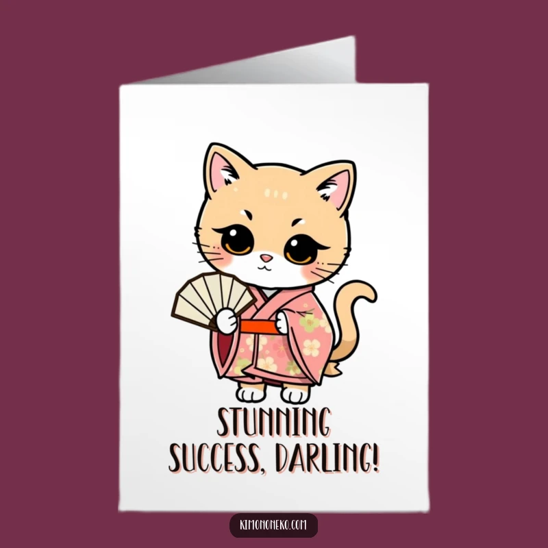Kawaii Cat Fan Pose Free Printable Congrats Card, Stylish Downloadable Gift